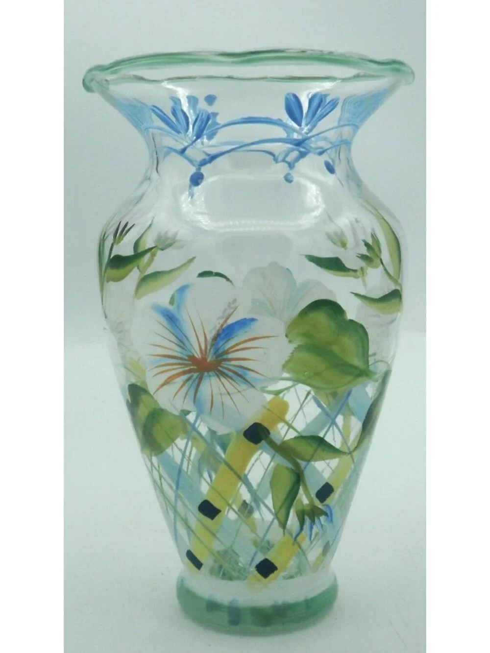 Tracy Porter  Bud Vase Hand Painted Florals Green Blue Peach